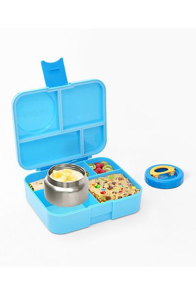 Fab N Funky صندوق غداء بونفينو ABS Shell Bento مع وعاء طعام، 4 أقسام، 1.67 لتر، 3 سنوات فما فوق - أزرق