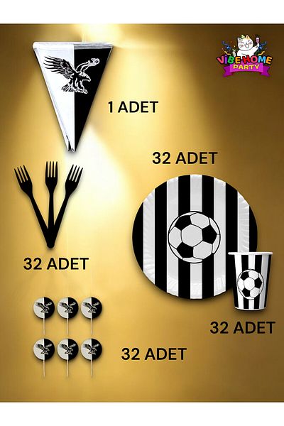 VibeHome Black and White Fan Eco Set for 32 - Birthday Party and Fun Events