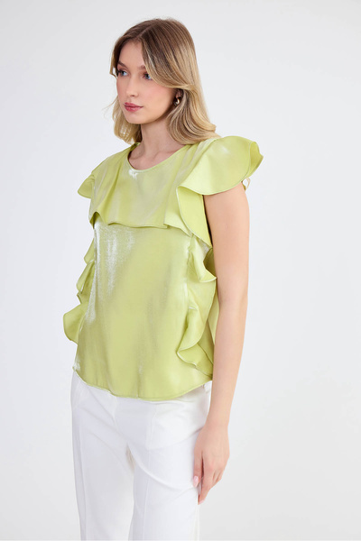 Vitrin Shiny Blouse with Ruffled Sleeves