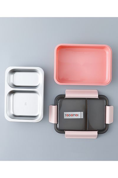 Fab N Funky Kids Insulated Leakproof Lunch Box Pink - Double Compartment, BPA Free, Easy Clean -  750mL