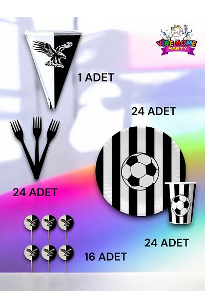 VibeHome Black and White Fan Eco Set for 24 - Birthday Party and Fun Events