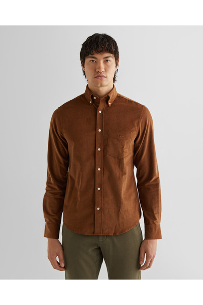 Gant Erkek Kahverengi Regular Fit Düğmeli Yaka Kadife Gömlek