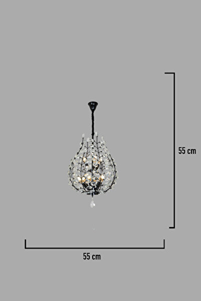 Apliqa Donna Siyah 55'lik Kristal Taşlı Modern Koridor, Salon Avize