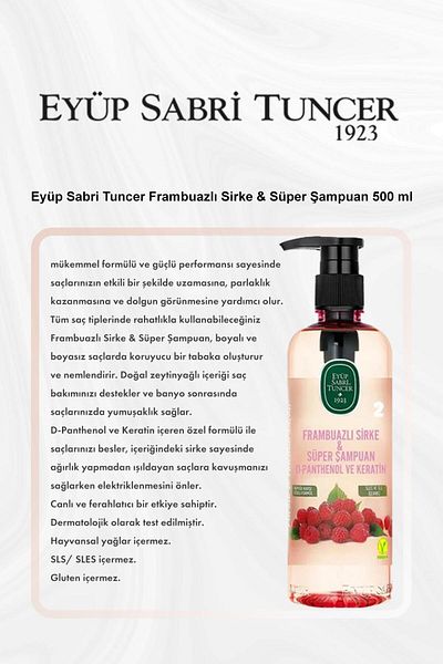 Eyüp Sabri Tuncer Raspberry Vinegar and Super Shampoo 500ml - Buy 5S and Pay 4S, Rosie Cotton