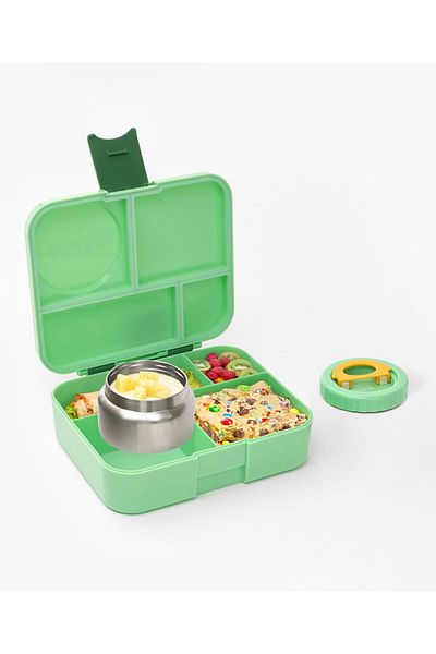 Fab N Funky صندوق غداء بونفينو ABS Shell Bento مع وعاء طعام، 4 أقسام، 1.67 لتر، 3 سنوات فما فوق - أخضر