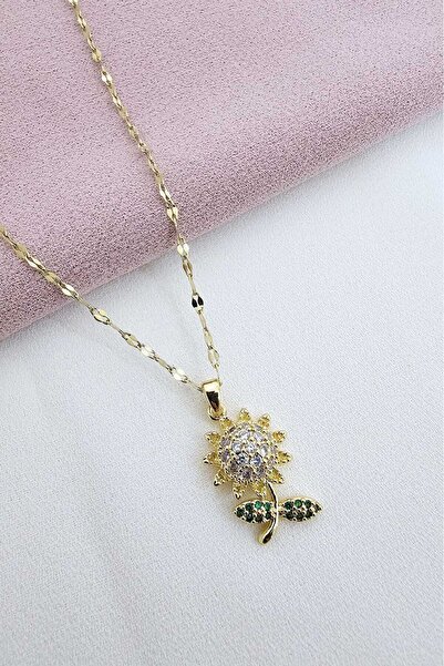 OFELİA KARARMAZ ÇELİK ZİRKON TAŞLI AYÇİÇEĞİ KOLYE