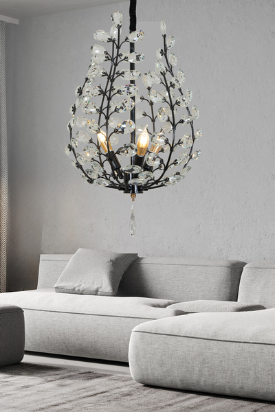 Apliqa Donna Siyah 45'lik Kristal Taşlı Modern Koridor, Salon Avize