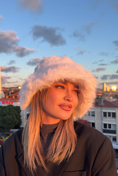 Mollycrush Suni Kürklü Peluş Bucket Kalpak Şapka Luxury Kadın Beyaz Rus Slav ...