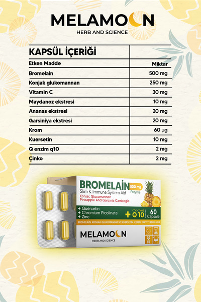 Melamoon Bromelain 500 Mg Ve Konjak Glukomannan Koenzim Q10(BROMELİN)-krom Pikolinat 60 Kapsül