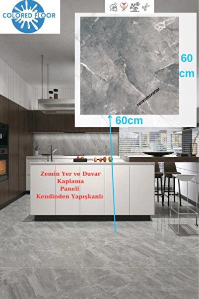 Renkli Duvarlar Yapışkanlı Yer Zemin Kaplama Paneli Arkası Kauçuklu 60X60cm Banyo Salon Floor Pvc Panel 617