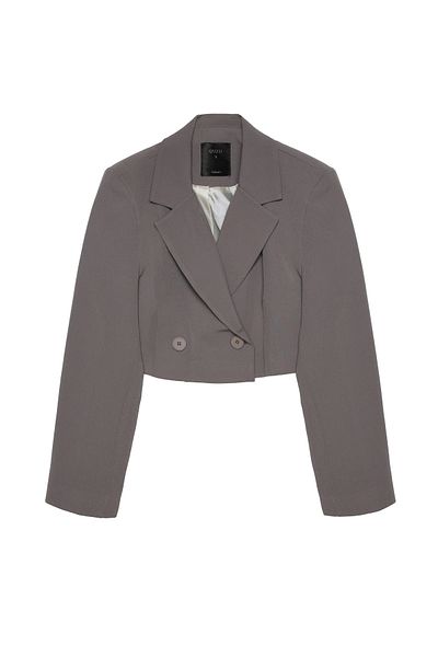Quzu Anthracite Double Breasted Crop Blazer Jacket