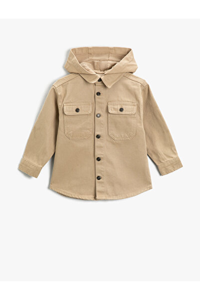 Koton Αφαιρούμενο βαμβακερό μπουφάν με κουκούλα και λεπτομέρεια στην τσέπη