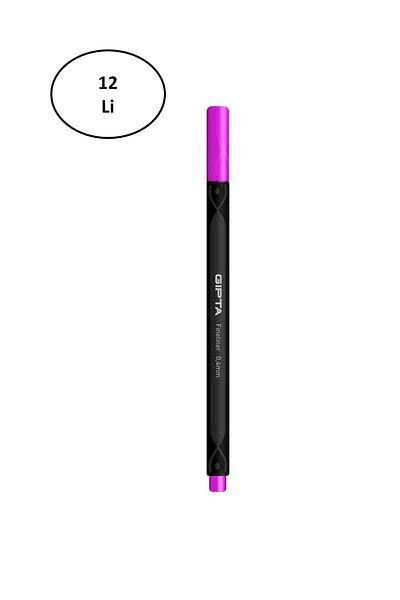 Gıpta Dark Pink Fineliner Pen - 0.4 Mm, Cardboard Box, Triangle Design, Pack of 12