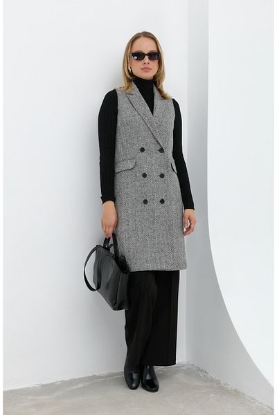 Fatma Atasoy Classic Herringbone Black-White Vest