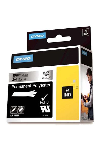 Dymo Rhinopro ثابت بوليستر 19 مم × 5.5 م رمادي معدني/أسود 18487 / ديمو