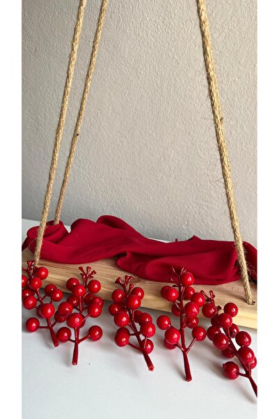 İSC HOME Kırmızı Yılbaşı Çiçeği Yapay Kokina Çiçeği Kiraz Dalı 5 Adet