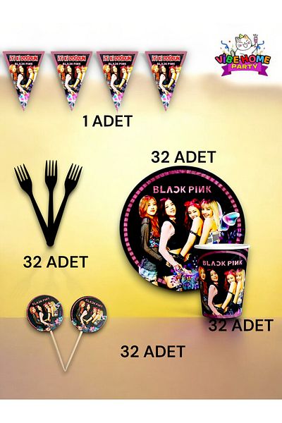 VibeHome 32 Προσωπικότητα Black Pink Themed Eco Set - Γενέθλια και διασκεδαστικές εκδηλώσεις