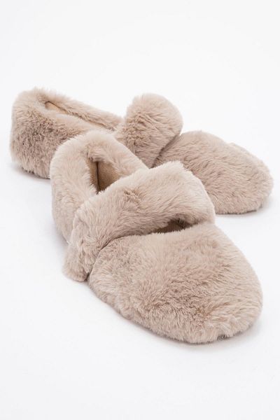 Ccway Gray Women's Home Flats - Sheepskin and Velcro