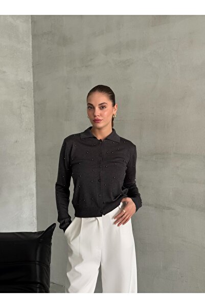 Laluvia Antracitový polokrk s mini podpatkem Cardigan -4560