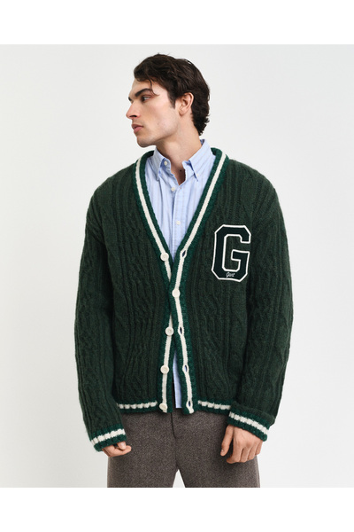 Gant Erkek Yeşil Regular Fit V Yaka Logolu Hırka