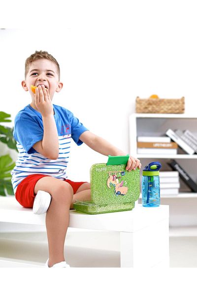 Fab N Funky Bonfino Dino ABS Bento Lunch Box, BPA Free, Microwave Safe Removable Tray, 1L, 3 Years+ - Blue