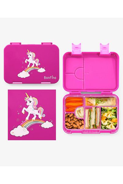 Fab N Funky صندوق غداء بونفينو يونيكورن ABS بينتو، خالٍ من مادة BPA، صينية قابلة للإزالة آمنة للاستخدام في الميكروويف، سعة 1.1 لتر، مناسب للأطفال من سن 3 سنوات فما فوق - وردي