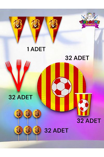 VibeHome Yellow Red Fan Eco Set for 32 - Birthday Party and Fun Events