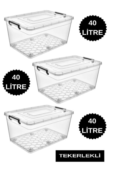 DEEMBRO 3 Pieces 40 Lt Storage Box with Wheels Storage Container with Wheels Large Size Storage Box 41*60*23 cm