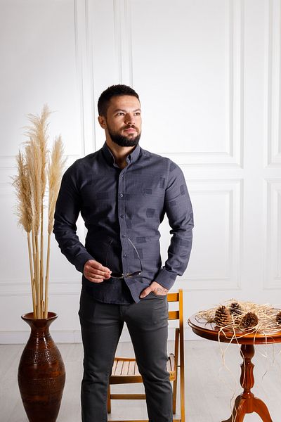 Sarar Cămașă neagră slim fit din bumbac 100% Carina