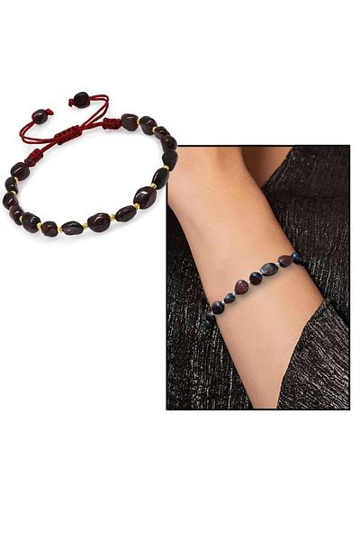 Tesbihane Macrame Braided Natural Cut Lal Natural Stone Women's Bracelet