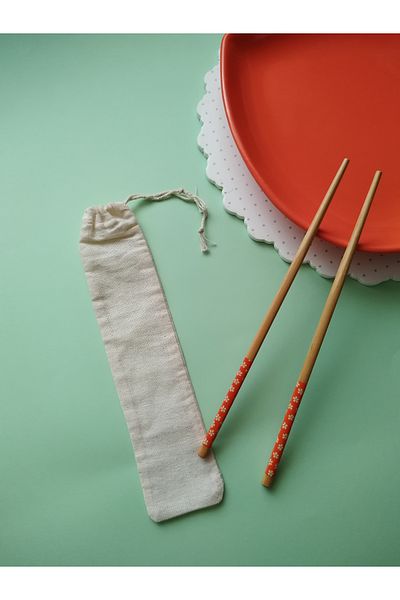 Bezza 2 Pairs Bamboo Chopstick Noodle Sticks and 2 Pcs 25*5 Sizes Hambez Pouch