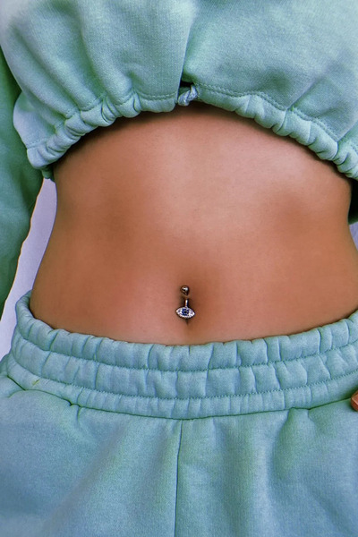 Saint Charmes Cerrahi Paslanmaz Çelik Gümüş Renk Göz Figürlü Taşlı Göbek Pier...