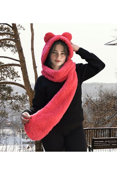 Özgüner Oyuncak Beretă de pluș Welsoft cu glugă Pabtex - cu eșarfă - șal cu guler polar - pălărie cu urechi rezistente la vânt