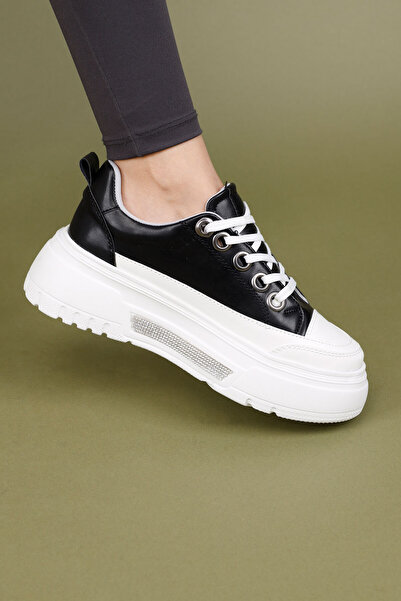 Getcho Vadese Kadın Siyah Kalın Taban Spor Ayakkabı Trend Platform Sneaker Konforlu ve Yükseltilmiş Taban