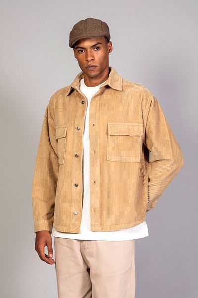 LTC Jeans Ανδρικό μπεζ πουκάμισο μοντέλο Oversize Βαμβακερό βελούδινο μπουφάν