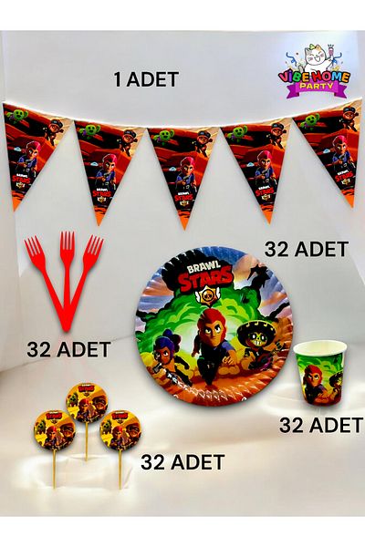 VibeHome Brawlstars Themed Eco Set for 32 - Birthday Party and Fun Events