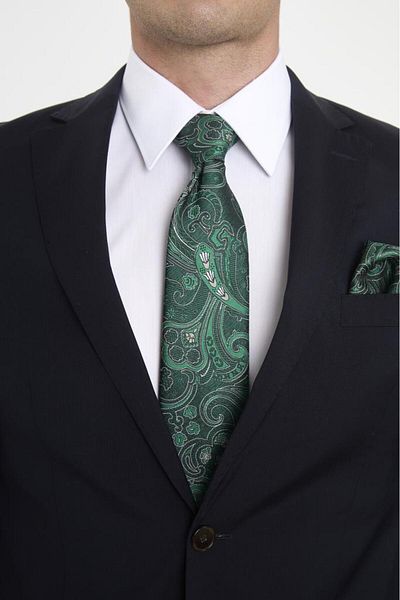 Brianze Bianze Green White Shawl Motif Pattern Tie Handkerchief Set