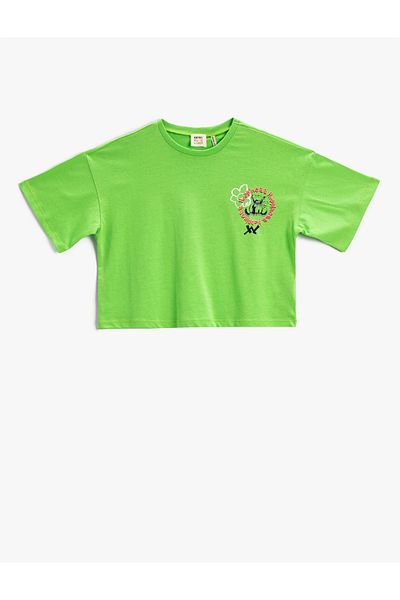 Koton Tričko Crop T-Shirt Graffiti potištěné na zádech Krátký rukáv s výstřihem Bavlna