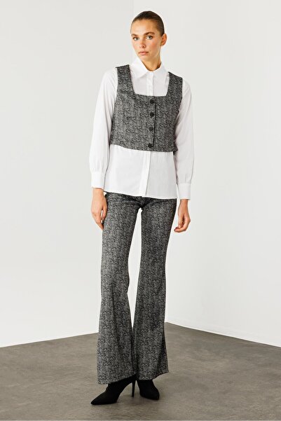 Moda İlgi Modailgi Crop Yelekli Gömlek Takım Antrasit