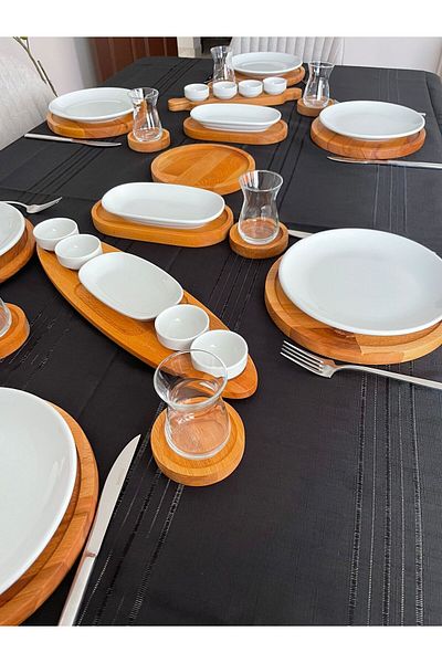 Davi Ahşap 6-Piece 40-Piece Breakfast Set Set with Wooden Porcelain Cups