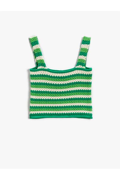 Koton Πλεκτό με χοντρό λουράκι Crop Top ριγέ