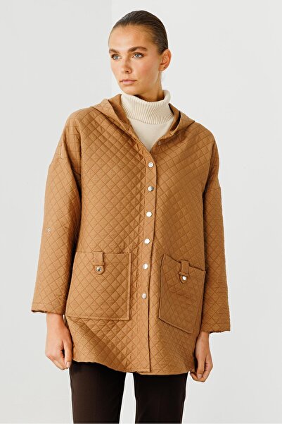 Moda İlgi Modailgi Kapüşonlu Kapitone Mont Camel