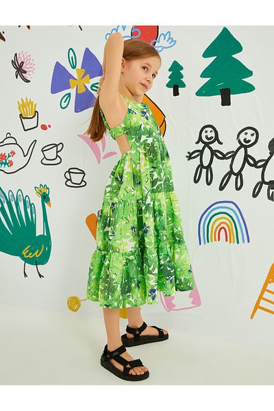 Koton Floral Φόρεμα με βολάν Maxi Πλάτη με λεπτομέρεια παραθύρου
