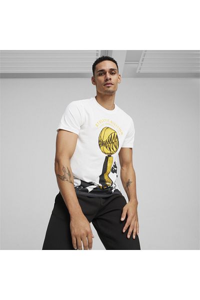 Puma Ανδρικό λευκό μπλουζάκι με στρογγυλή λαιμόκοψη Golden Ticket