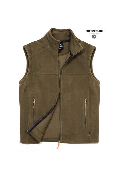 Cottonland Ανδρικό αθλητικό γιλέκο KHAKI GREEN - Χαλαρή εφαρμογή, Χοντρό Fleece Fleece, GILET