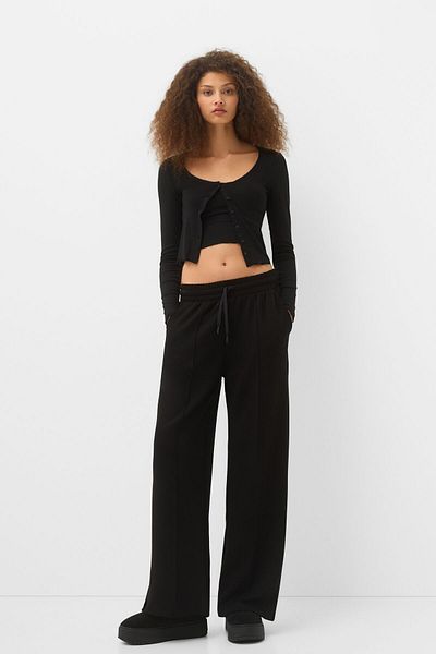 Bershka بنطلون واسع الساق ناعم الملمس