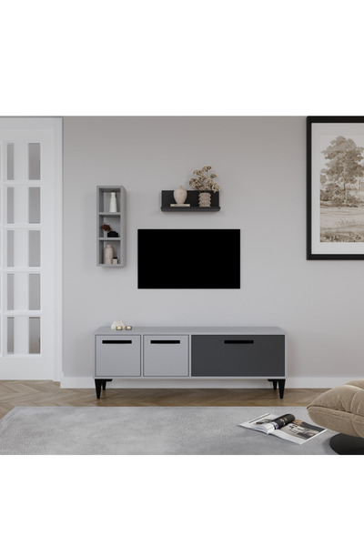 AYMOBSAN Porto Açık Raflı Tv Ünitesi Sis Gri - Antrasit