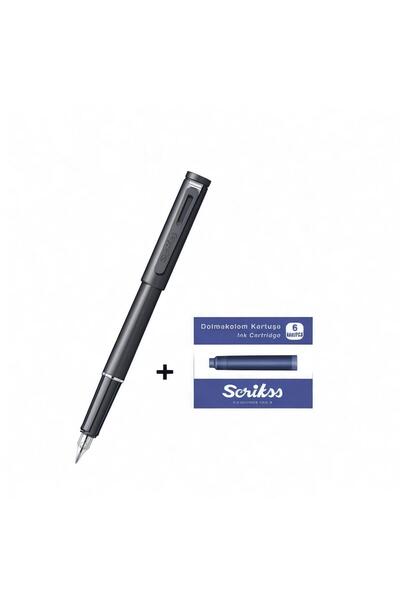 Scrikss Punto Özel Kutu Dolma Kalem Siyah & 6'lı Mavi Kartuş Seti ( Basın Kitabevi )