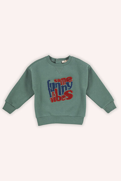 Panço Erkek Bebek Nakışlı Yeşil Sweatshirt