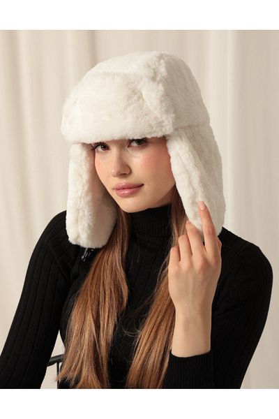 chwain Women's White Plush Pilot Hat